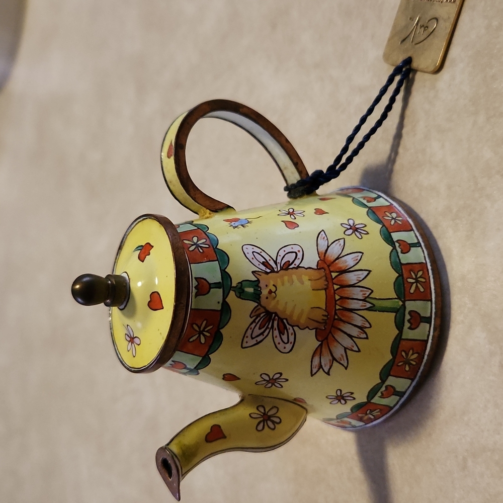 Enamel Copper Mini Teapot With Cat